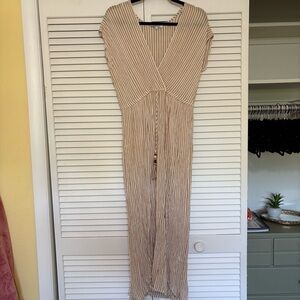 Blue Island Tan and White Striped Top